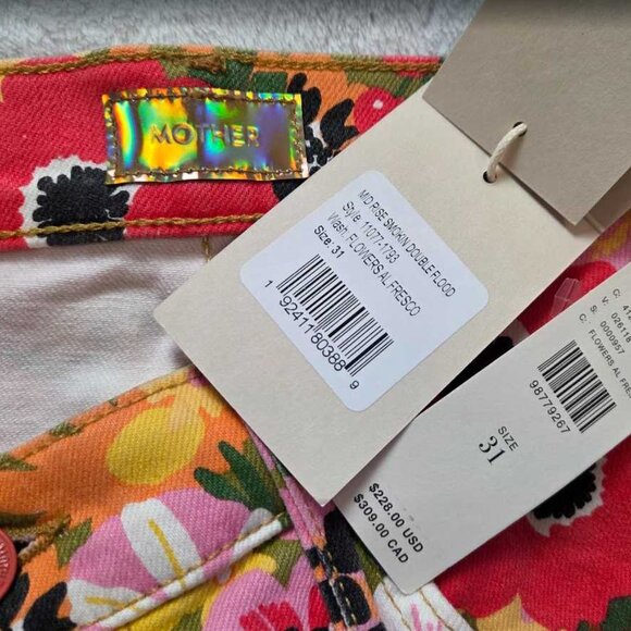 31 Mother x Anthropologie Mid-rise Smokin double flood Flowers Al Fresco jeans - Picture 9 of 11